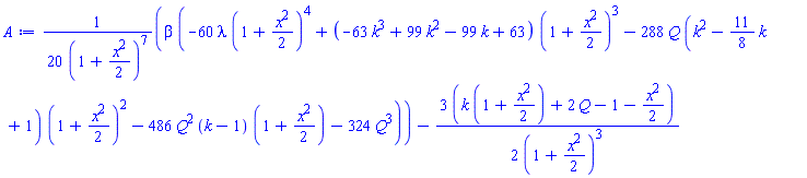 (1/20)*beta*(-60*lambda*(1+(1/2)*x^2)^4+(-63*k^3+99*k^2-99*k+63)*(1+(1/2)*x^2)^3-288*Q*(k^2-(11/8)*k+1)*(1+(1/2)*x^2)^2-486*Q^2*(k-1)*(1+(1/2)*x^2)-324*Q^3)/(1+(1/2)*x^2)^7-(3/2)*(k*(1+(1/2)*x^2)+2*Q-1-(1/2)*x^2)/(1+(1/2)*x^2)^3