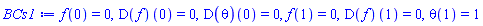 f(0) = 0, (D(f))(0) = 0, (D(theta))(0) = 0, f(1) = 0, (D(f))(1) = 0, theta(1) = 1