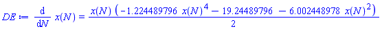 diff(x(N), N) = (1/2)*x(N)*(-1.224489796*x(N)^4-19.24489796-6.002448978*x(N)^2)