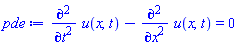 pde := diff(u(x, t), t, t)-(diff(u(x, t), x, x)) = 0