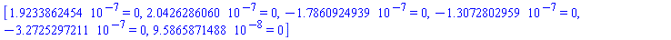 [0.192338624539634612953001996707e-6 = 0, 0.204262860604715095532510037039e-6 = 0, -0.178609249391706012884682162961e-6 = 0, -0.130728029585177735078876176707e-6 = 0, -0.327252972108424669677901157169e-6 = 0, 0.958658714882282084319461864297e-7 = 0]