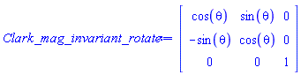 Matrix(3, 3, {(1, 1) = cos(theta), (1, 2) = sin(theta), (1, 3) = 0, (2, 1) = -sin(theta), (2, 2) = cos(theta), (2, 3) = 0, (3, 1) = 0, (3, 2) = 0, (3, 3) = 1})