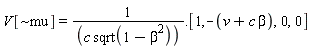 V[`~mu`] = 1/(c*sqrt(-beta^2+1)).[1, -beta*c-v, 0, 0]