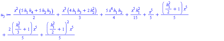 (1/2)*x^2*(5*h[1]*h[4]+5*h[2]*h[3])+(1/3)*x^3*(4*h[1]*h[3]+2*h[2]^2)+(5/4)*x^4*h[1]*h[2]+(1/15)*x^5*h[1]^2+(1/5)*x^5+(1/5)*((1/2)*h[1]^2+1)*x^5+(2/5)*((1/3)*h[1]^2+1)*x^5+(1/5)*((1/2)*h[1]^2+1)^2*x^5