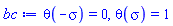 theta(-sigma) = 0, theta(sigma) = 1