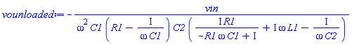 -vin/(omega^2*C1*(R1-I/(omega*C1))*C2*(I*R1/(-R1*omega*C1+I)+I*omega*L1-I/(omega*C2)))
