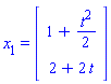 x[1] = (Vector(2, {(1) = 1+(1/2)*t^2, (2) = 2+2*t}))