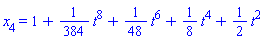 x[4] = 1+(1/384)*t^8+(1/48)*t^6+(1/8)*t^4+(1/2)*t^2