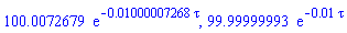 100.0072679*exp(-0.1000007268e-1*tau), 99.99999993*exp(-0.1e-1*tau)
