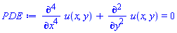 diff(diff(diff(diff(u(x, y), x), x), x), x)+diff(diff(u(x, y), y), y) = 0