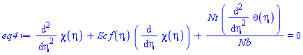 diff(diff(chi(eta), eta), eta)+Sc*f(eta)*(diff(chi(eta), eta))+Nt*(diff(diff(theta(eta), eta), eta))/Nb = 0
