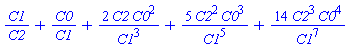 C1/C2+C0/C1+2*C2*C0^2/C1^3+5*C2^2*C0^3/C1^5+14*C2^3*C0^4/C1^7