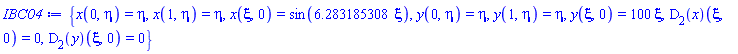 {x(0, eta) = eta, x(1, eta) = eta, x(xi, 0) = sin(6.283185308*xi), y(0, eta) = eta, y(1, eta) = eta, y(xi, 0) = 100*xi, (D[2](x))(xi, 0) = 0, (D[2](y))(xi, 0) = 0}