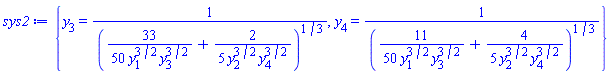 {y[3] = 1/((33/50)/(y[1]^(3/2)*y[3]^(3/2))+(2/5)/(y[2]^(3/2)*y[4]^(3/2)))^(1/3), y[4] = 1/((11/50)/(y[1]^(3/2)*y[3]^(3/2))+(4/5)/(y[2]^(3/2)*y[4]^(3/2)))^(1/3)}