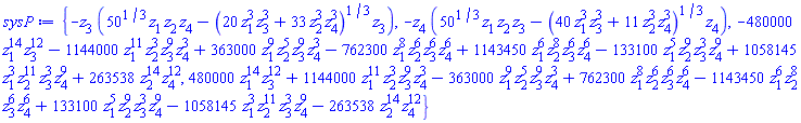 {-z[3]*(50^(1/3)*z[1]*z[2]*z[4]-(20*z[1]^3*z[3]^3+33*z[2]^3*z[4]^3)^(1/3)*z[3]), -z[4]*(50^(1/3)*z[1]*z[2]*z[3]-(40*z[1]^3*z[3]^3+11*z[2]^3*z[4]^3)^(1/3)*z[4]), -480000*z[1]^14*z[3]^12-1144000*z[1]^11*z[2]^3*z[3]^9*z[4]^3+363000*z[1]^9*z[2]^5*z[3]^9*z[4]^3-762300*z[1]^8*z[2]^6*z[3]^6*z[4]^6+1143450*z[1]^6*z[2]^8*z[3]^6*z[4]^6-133100*z[1]^5*z[2]^9*z[3]^3*z[4]^9+1058145*z[1]^3*z[2]^11*z[3]^3*z[4]^9+263538*z[2]^14*z[4]^12, 480000*z[1]^14*z[3]^12+1144000*z[1]^11*z[2]^3*z[3]^9*z[4]^3-363000*z[1]^9*z[2]^5*z[3]^9*z[4]^3+762300*z[1]^8*z[2]^6*z[3]^6*z[4]^6-1143450*z[1]^6*z[2]^8*z[3]^6*z[4]^6+133100*z[1]^5*z[2]^9*z[3]^3*z[4]^9-1058145*z[1]^3*z[2]^11*z[3]^3*z[4]^9-263538*z[2]^14*z[4]^12}