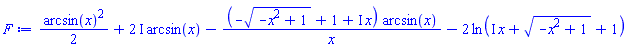 (1/2)*arcsin(x)^2+(2*I)*arcsin(x)-(-(-x^2+1)^(1/2)+1+I*x)*arcsin(x)/x-2*ln(I*x+(-x^2+1)^(1/2)+1)