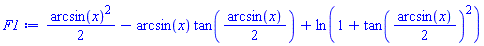 (1/2)*arcsin(x)^2-arcsin(x)*tan((1/2)*arcsin(x))+ln(1+tan((1/2)*arcsin(x))^2)