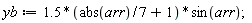 yb := (1.5*((1/7)*abs(arr)+1))*sin(arr)