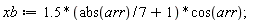 xb := (1.5*((1/7)*abs(arr)+1))*cos(arr)
