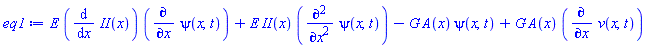 E*(diff(II(x), x))*(diff(psi(x, t), x))+E*II(x)*(diff(diff(psi(x, t), x), x))-G*A(x)*psi(x, t)+G*A(x)*(diff(v(x, t), x))