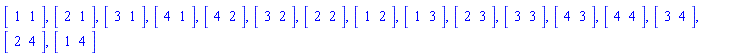 Vector[row](2, {(1) = 1, (2) = 1}), Vector[row](2, {(1) = 2, (2) = 1}), Vector[row](2, {(1) = 3, (2) = 1}), Vector[row](2, {(1) = 4, (2) = 1}), Vector[row](2, {(1) = 4, (2) = 2}), Vector[row](2, {(1) = 3, (2) = 2}), Vector[row](2, {(1) = 2, (2) = 2}), Vector[row](2, {(1) = 1, (2) = 2}), Vector[row](2, {(1) = 1, (2) = 3}), Vector[row](2, {(1) = 2, (2) = 3}), Vector[row](2, {(1) = 3, (2) = 3}), Vector[row](2, {(1) = 4, (2) = 3}), Vector[row](2, {(1) = 4, (2) = 4}), Vector[row](2, {(1) = 3, (2) = 4}), Vector[row](2, {(1) = 2, (2) = 4}), Vector[row](2, {(1) = 1, (2) = 4})