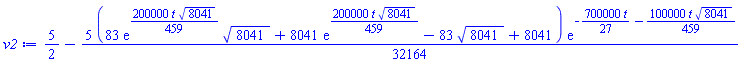 5/2-(5/32164)*(83*exp((200000/459)*t*8041^(1/2))*8041^(1/2)+8041*exp((200000/459)*t*8041^(1/2))-83*8041^(1/2)+8041)*exp(-(700000/27)*t-(100000/459)*t*8041^(1/2))
