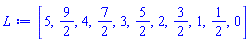 [5, 9/2, 4, 7/2, 3, 5/2, 2, 3/2, 1, 1/2, 0]