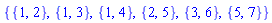 {{1, 2}, {1, 3}, {1, 4}, {2, 5}, {3, 6}, {5, 7}}