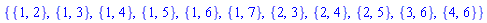 {{1, 2}, {1, 3}, {1, 4}, {1, 5}, {1, 6}, {1, 7}, {2, 3}, {2, 4}, {2, 5}, {3, 6}, {4, 6}}