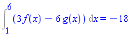 Int(3*f(x)-6*g(x), x = 1 .. 6) = -18