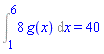 Int(8*g(x), x = 1 .. 6) = 40