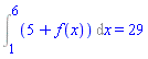 Int(5+f(x), x = 1 .. 6) = 29