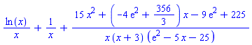 ln(x)/x+1/x+(15*x^2+(-4*exp(2)+356/3)*x-9*exp(2)+225)/(x*(x+3)*(exp(2)-5*x-25))