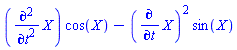 (diff(diff(X, t), t))*cos(X)-(diff(X, t))^2*sin(X)