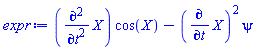 (diff(diff(X, t), t))*cos(X)-(diff(X, t))^2*psi