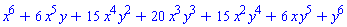 x^6+6*x^5*y+15*x^4*y^2+20*x^3*y^3+15*x^2*y^4+6*x*y^5+y^6