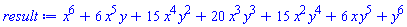 x^6+6*x^5*y+15*x^4*y^2+20*x^3*y^3+15*x^2*y^4+6*x*y^5+y^6