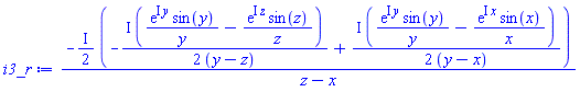 -((1/2)*I)*(-((1/2)*I)*(exp(I*y)*sin(y)/y-exp(I*z)*sin(z)/z)/(y-z)+((1/2)*I)*(exp(I*y)*sin(y)/y-exp(I*x)*sin(x)/x)/(y-x))/(z-x)