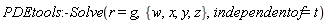 PDEtools:-Solve(r = g, {w, x, y, z}, independentof = t)