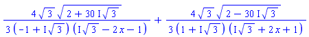(4/3)*3^(1/2)*(2+(30*I)*3^(1/2))^(1/2)/((-1+I*3^(1/2))*(I*3^(1/2)-2*x-1))+(4/3)*3^(1/2)*(2-(30*I)*3^(1/2))^(1/2)/((1+I*3^(1/2))*(I*3^(1/2)+2*x+1))