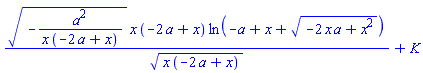 (-a^2/(x*(-2*a+x)))^(1/2)*x*(-2*a+x)*ln(-a+x+(-2*a*x+x^2)^(1/2))/(x*(-2*a+x))^(1/2)+K