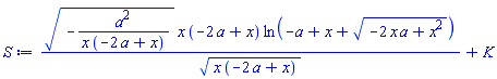 (-a^2/(x*(-2*a+x)))^(1/2)*x*(-2*a+x)*ln(-a+x+(-2*a*x+x^2)^(1/2))/(x*(-2*a+x))^(1/2)+K