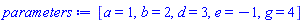 [a = 1, b = 2, d = 3, e = -1, g = 4]