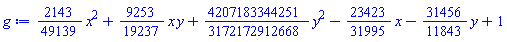 (2143/49139)*x^2+(9253/19237)*x*y+(4207183344251/3172172912668)*y^2-(23423/31995)*x-(31456/11843)*y+1