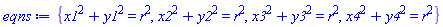 {x1^2+y1^2 = r^2, x2^2+y2^2 = r^2, x3^2+y3^2 = r^2, x4^2+y4^2 = r^2}
