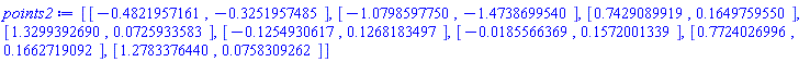 [[-.4821957161, -.3251957485], [-1.079859775, -1.473869954], [.7429089919, .1649759550], [1.329939269, 0.725933583e-1], [-.1254930617, .1268183497], [-0.185566369e-1, .1572001339], [.7724026996, .1662719092], [1.278337644, 0.758309262e-1]]