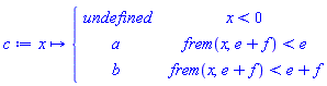 proc (x) options operator, arrow; piecewise(x < 0, undefined, frem(x, e+f) < e, a, frem(x, e+f) < e+f, b) end proc
