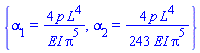 {alpha[1] = 4*p*L^4/(EI*Pi^5), alpha[2] = (4/243)*p*L^4/(EI*Pi^5)}