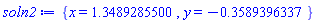 {x = 1.348928550, y = -.3589396337}