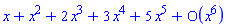 series(x+x^2+2*x^3+3*x^4+5*x^5+O(x^6),x,6)